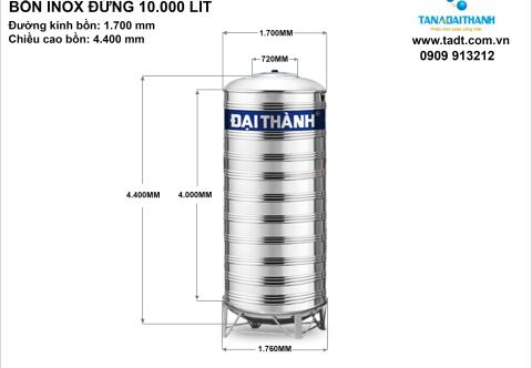 Bồn nước inox 10000 lít (10 khối, 10m3) đứng Đại Thành