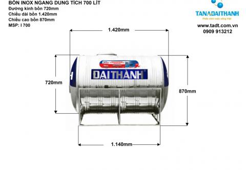 Bồn nước inox 700 lít nằm Tân Á Đại Thành. Bồn nước inox 700 lít nằm giá rẻ. LH 0909 348 384