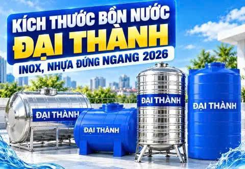 Kích Thước Bồn Nước Đại Thành 2026: Inox, Nhựa Đứng Và Ngang