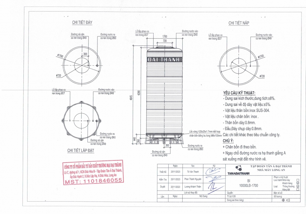 bản vẽ bồn nước inox 10 khối đứng (m3)
